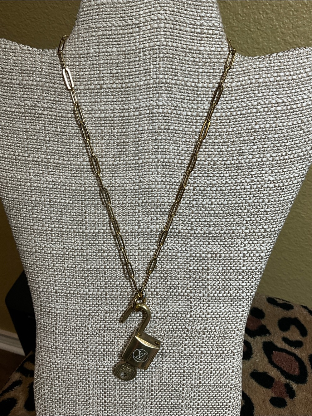 Louis Vuitton Gold Padlock & Key w/ 18K Gold Plated Necklace